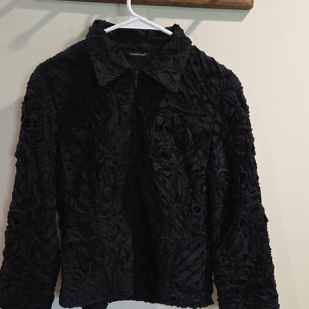 Samuel Dong Elegant Black Floral Blazer